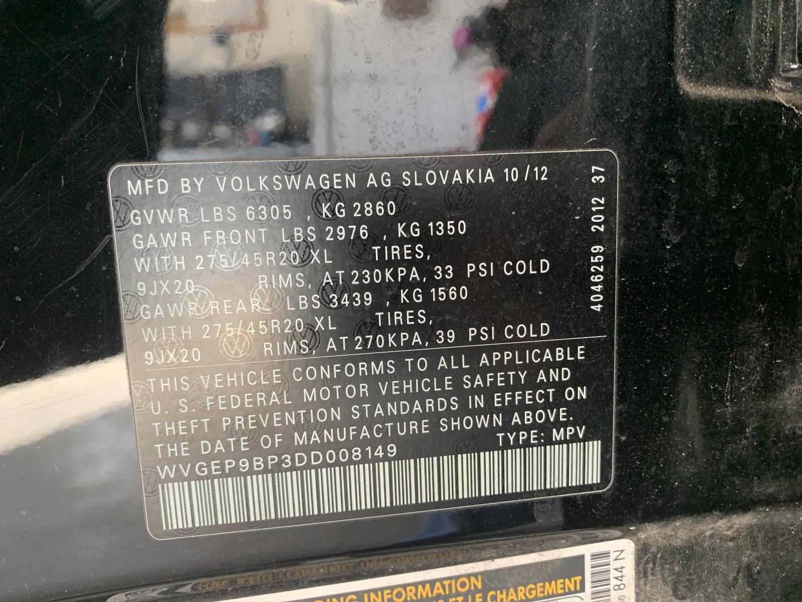 Used Floor Jack fits: 2013 Volkswagen Touareg Grade A