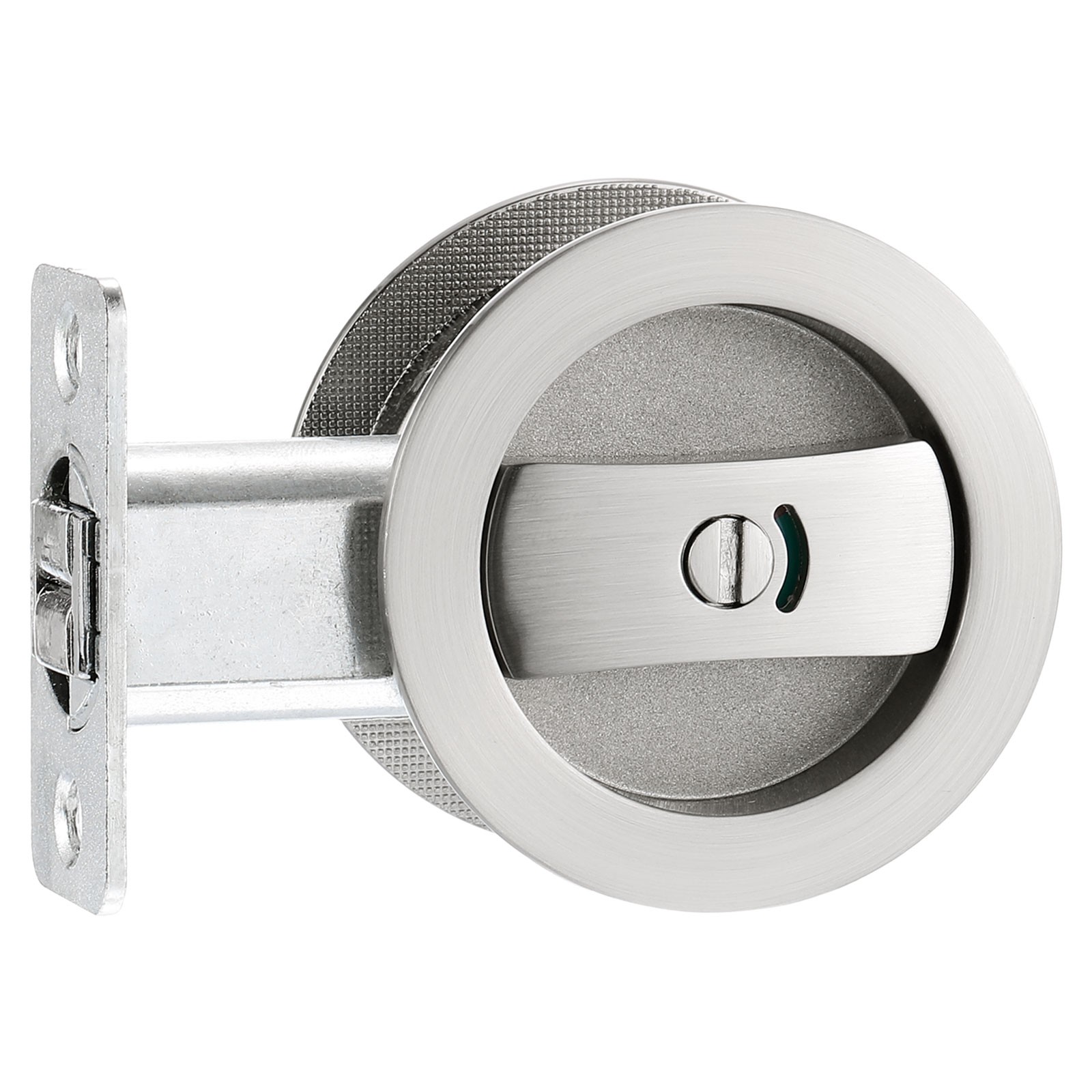 Round Recessed Door Lock with Color Coded Indicators 2 3/8" Backset Silver
