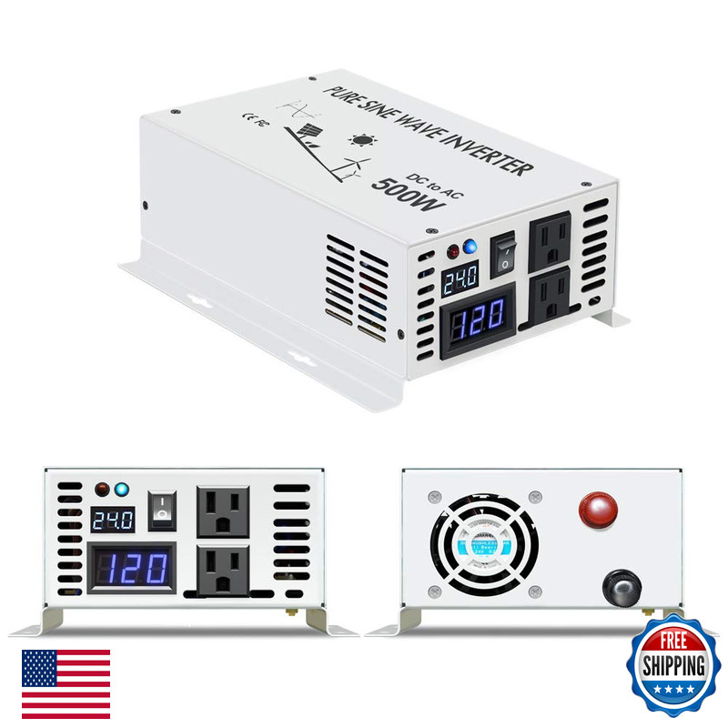 Wzrelb 500W Pure Sine Wave Solar Power Inverter 24V Dc To 120V Ac 60Hz