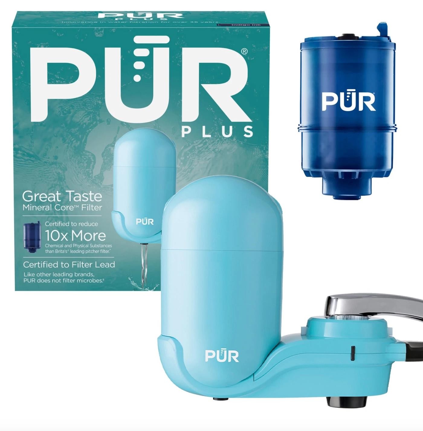 PUR Plus Faucet Mount Water Filter System, FM2700G, Sea Glass