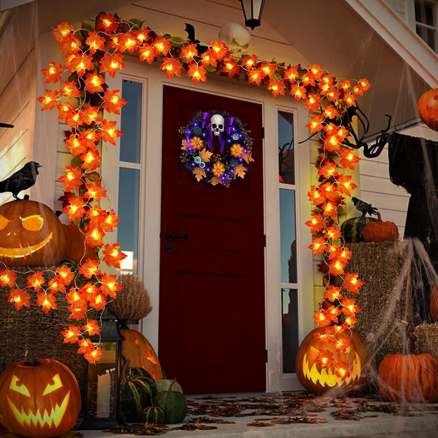 Timer & 3 Pack - 30Ft Fall Garland Halloween Fall Decorations for Home 60 LED Le