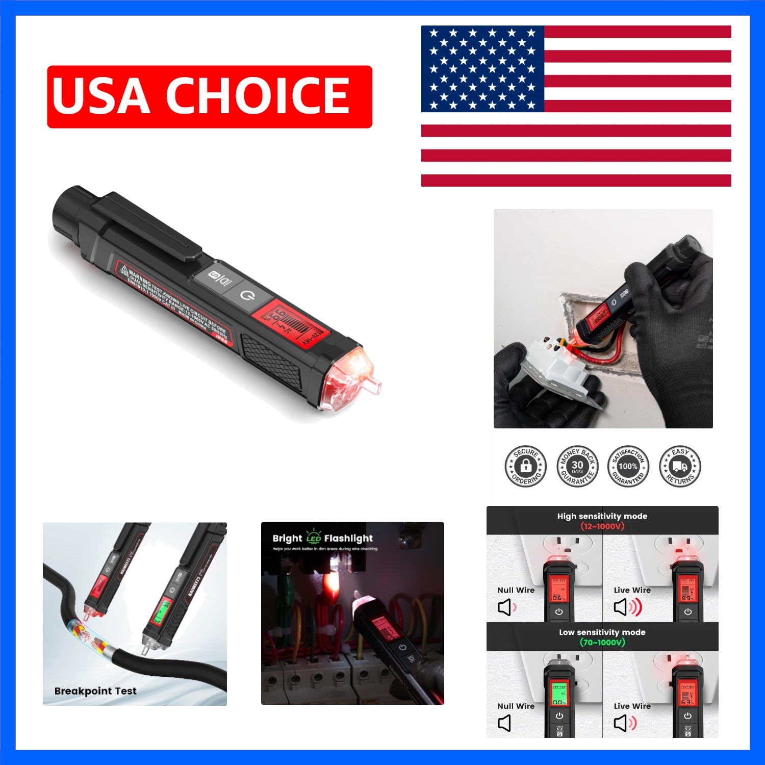 Voltage Tester/Non-Contact Voltage Tester with Signal Percentage, Dual Range ...