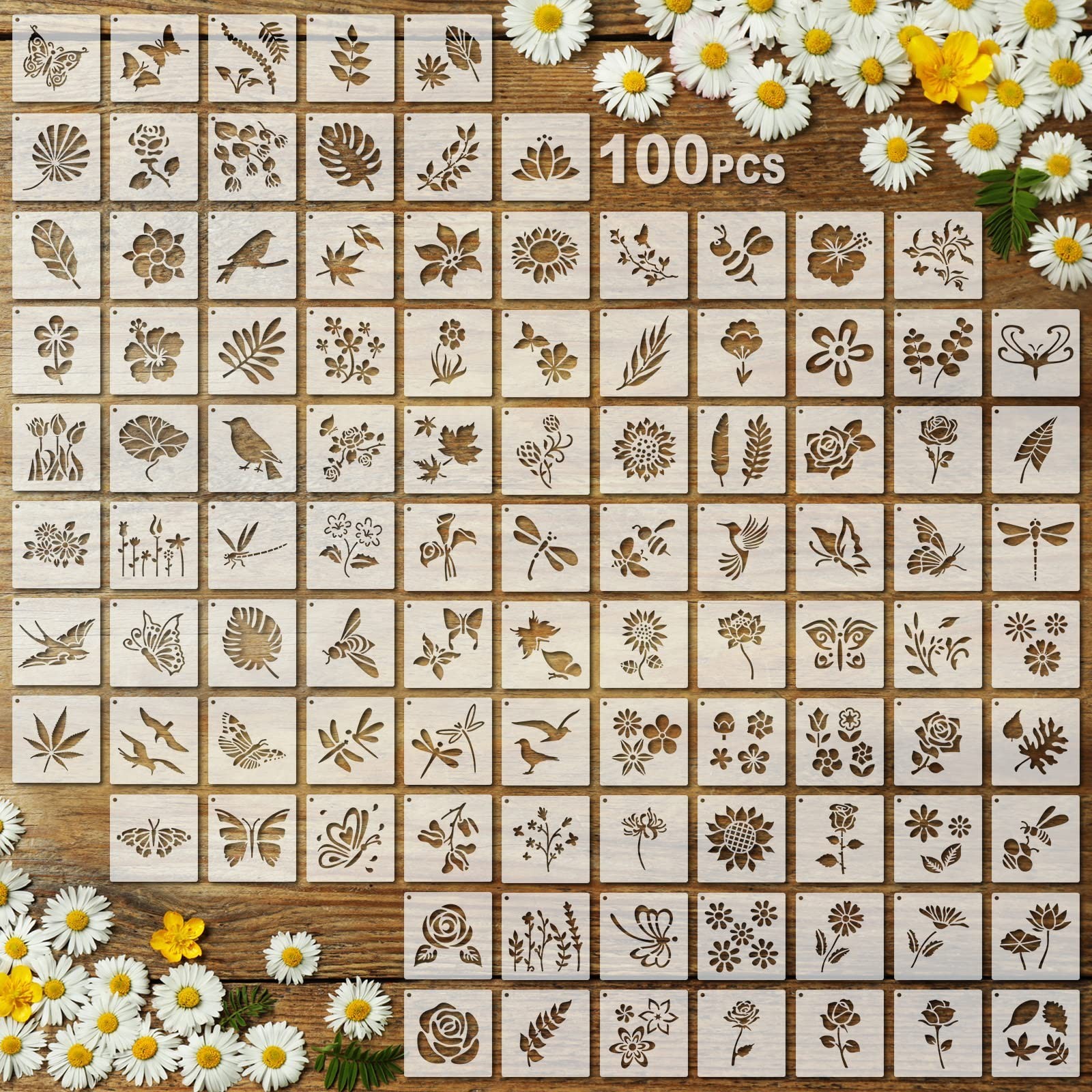 100 Pcs Stencils for Painting on Wood Reusable Stencil Crafts Drawing Templat...