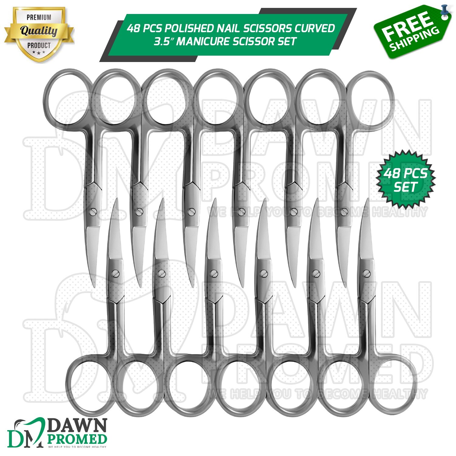 48 Pcs Polished Nail Scissors Curved 3.5” Cuticle & Manicure Scissor Set