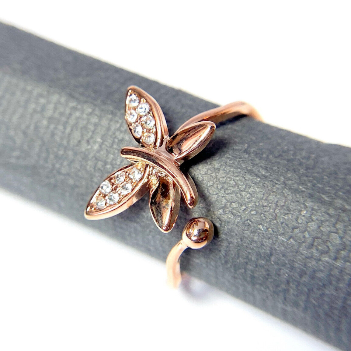 Rose Gold Plated Multi-Paved CZ Gem Butterfly Adjustable Mid Ring / Toe Ring
