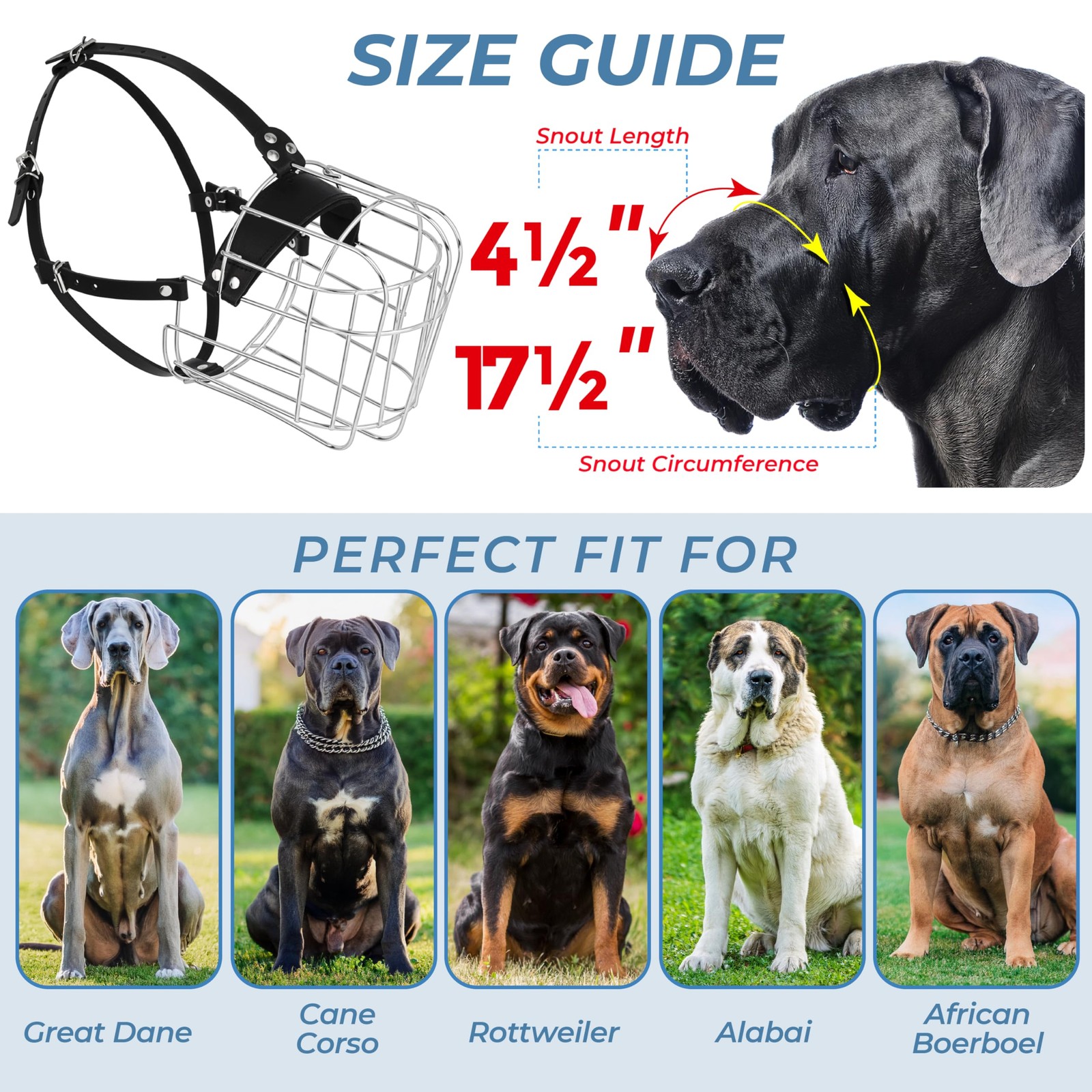 Extra Large Dog Muzzle for Great Dane – Cage Muzzles for Barking and Prevent ...