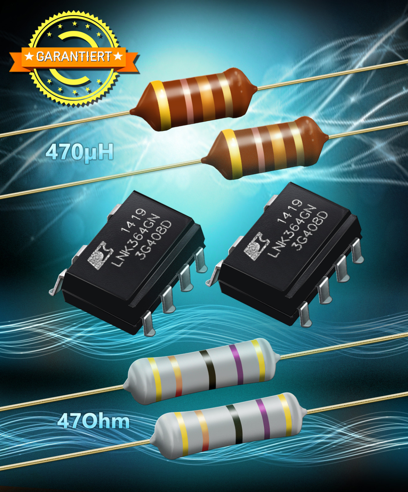 2x LNK364GN + 2x Resistor 47 Ohm 3W + 2x RF Choke 470μH for AEG, Bosch, etc.
