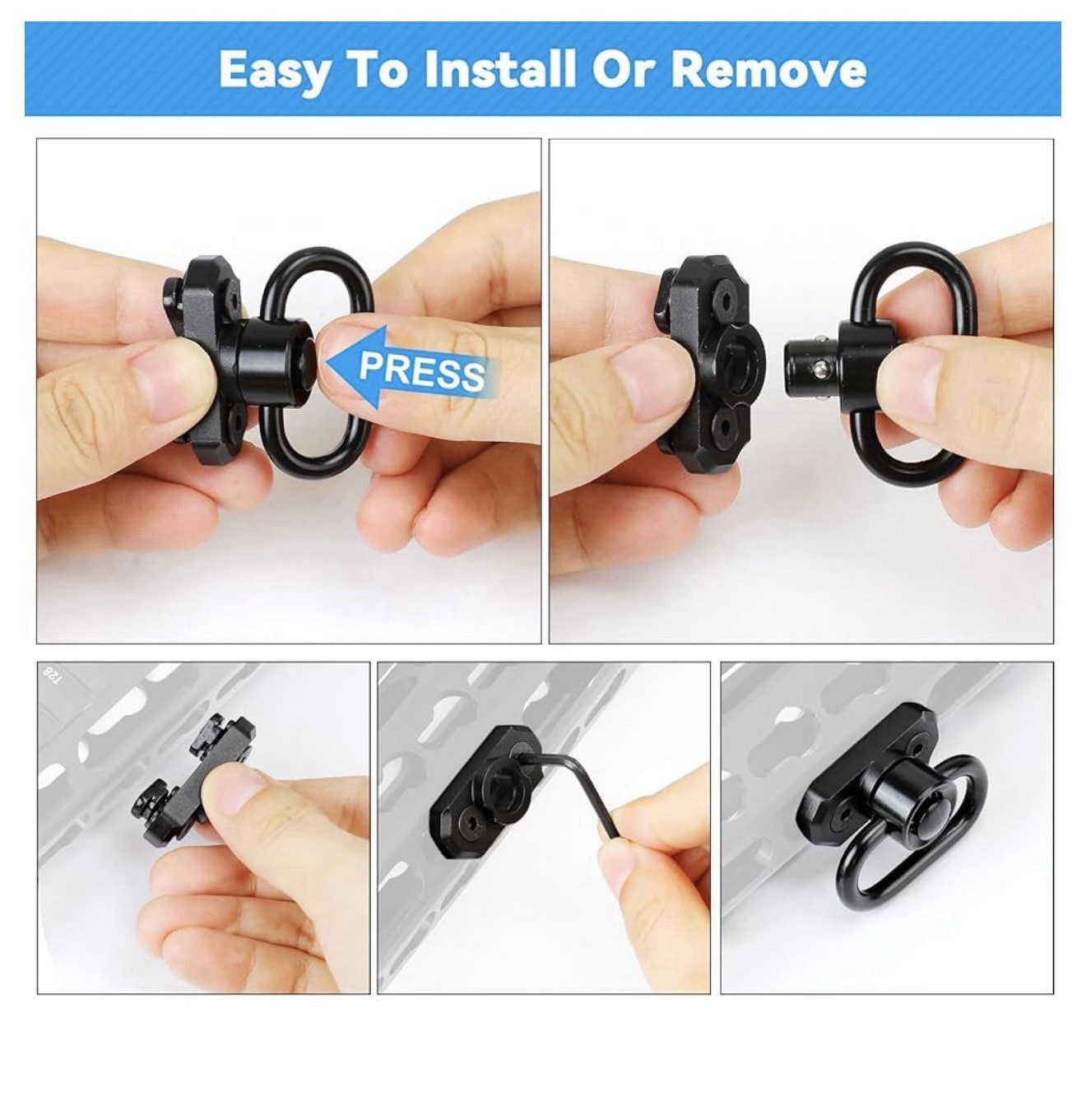 4-pack M-LOK MLOK Quick Release Sling Mount Push Button QD Sling Swivel 360 Rota