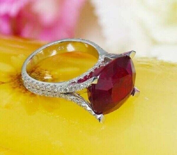 3Ct Lab-Created Red Ruby Diamond Solitaire Engagement Ring 14K White Gold Finish
