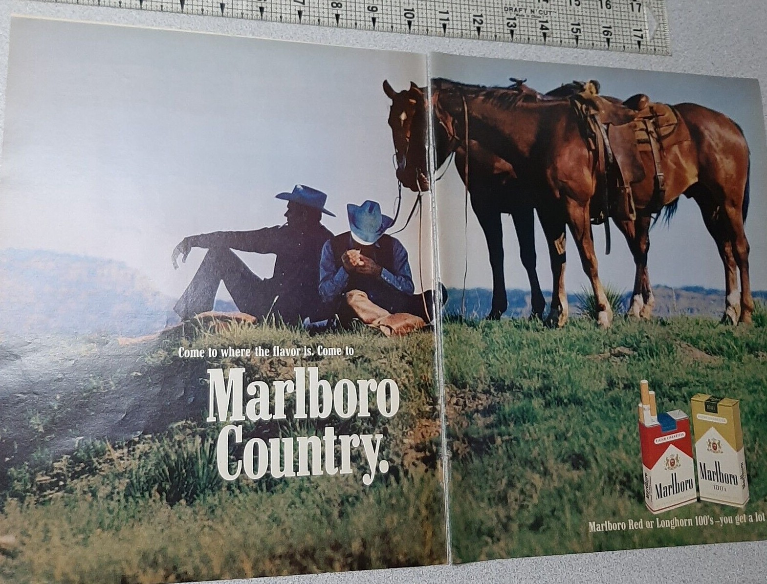 1970 Marlboro Vintage Print Ad Cigarettes Cowboys Horses Country Philip Morris