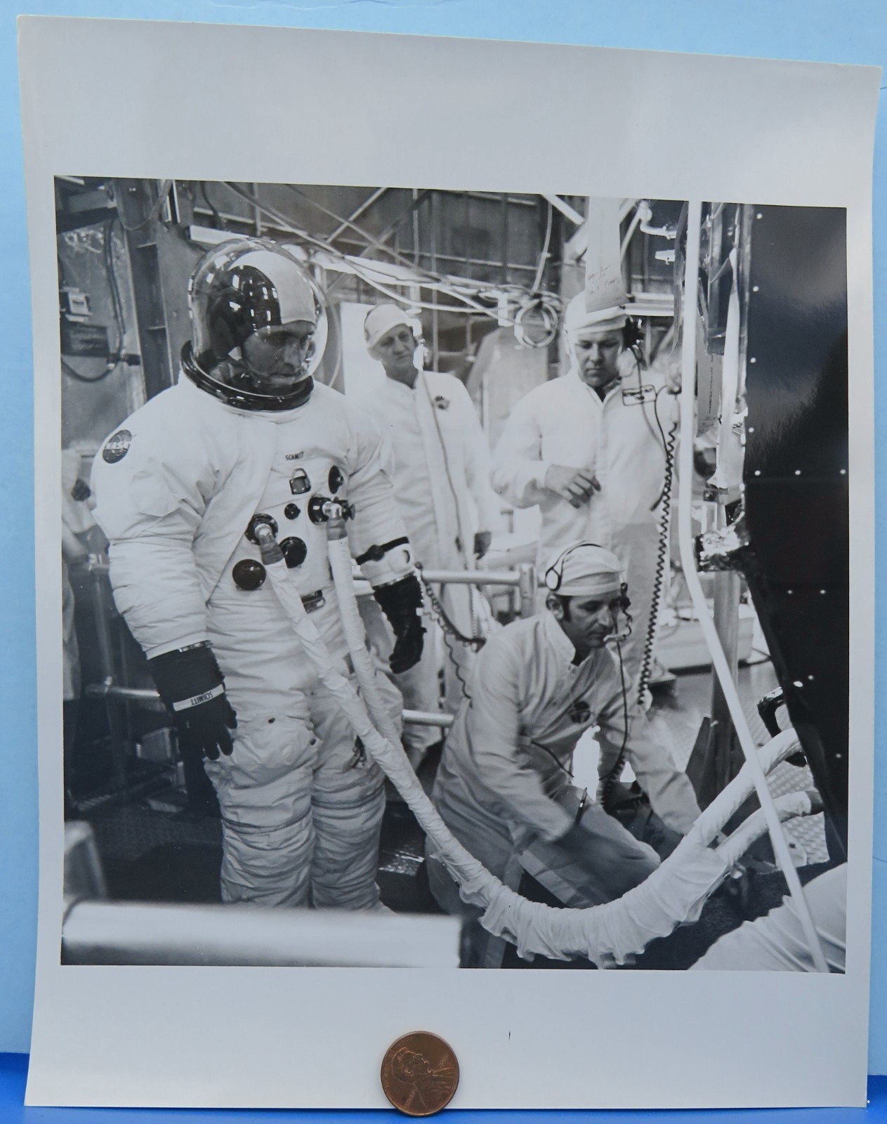 NASA press PHOTO vtg Apollo 15 Astronaut SCHMITT Simulated Altitude Chamber Test