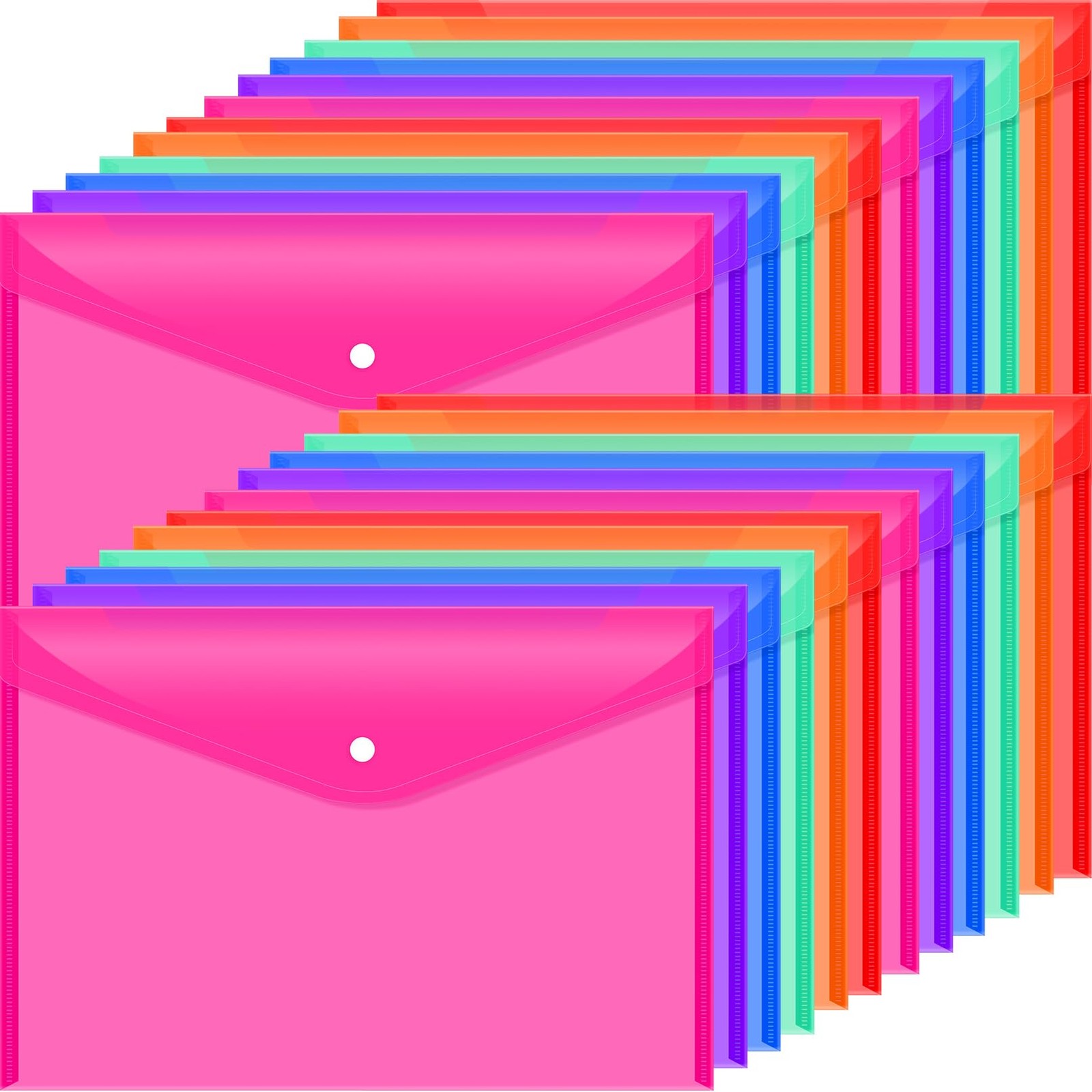 24 PCS Plastic Filing Envelopes Snap Button Closure A4 Size Poly File Folder