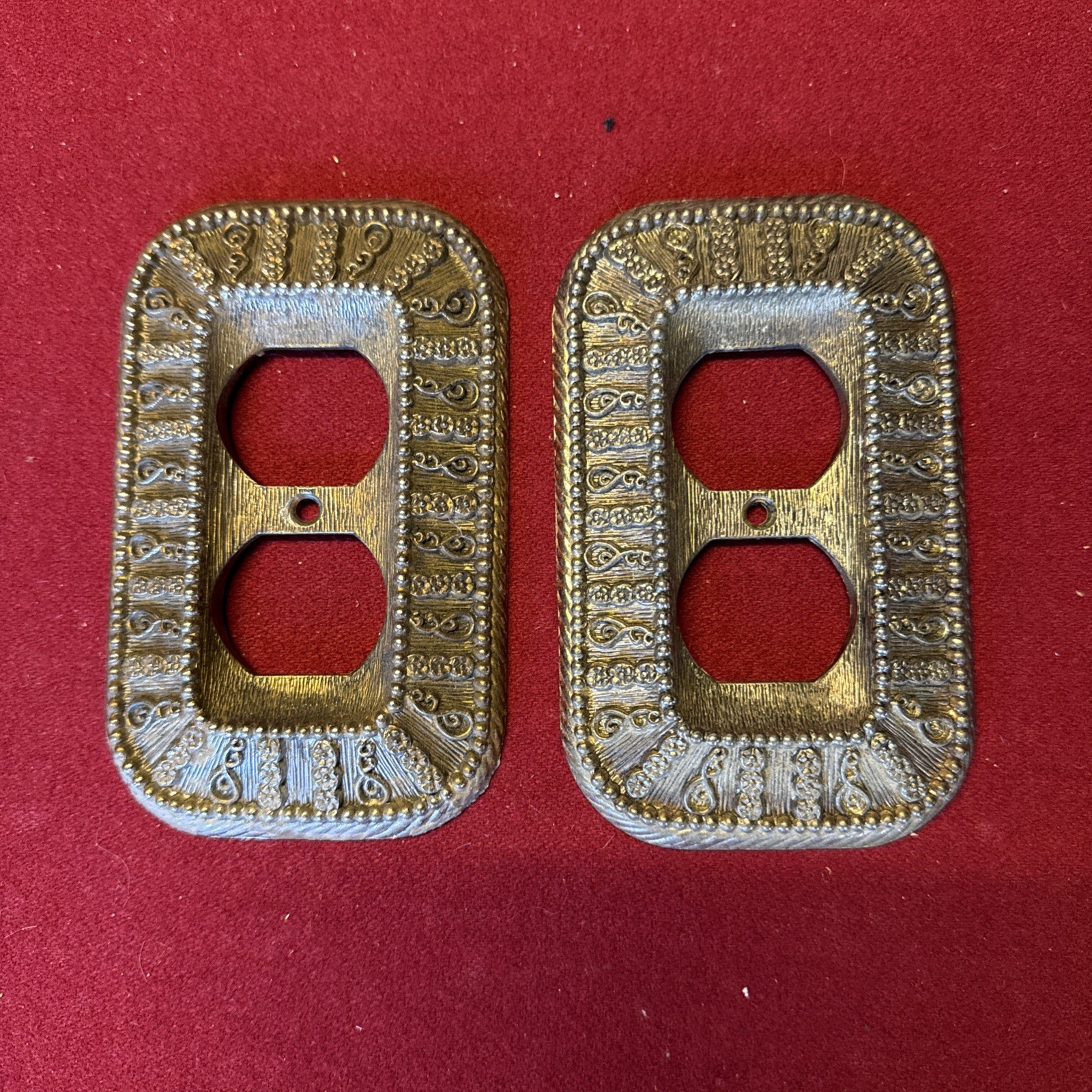 Set of (2) 1968 American Tack & HDWE Co Metal Brass Look Double Outlook Covers