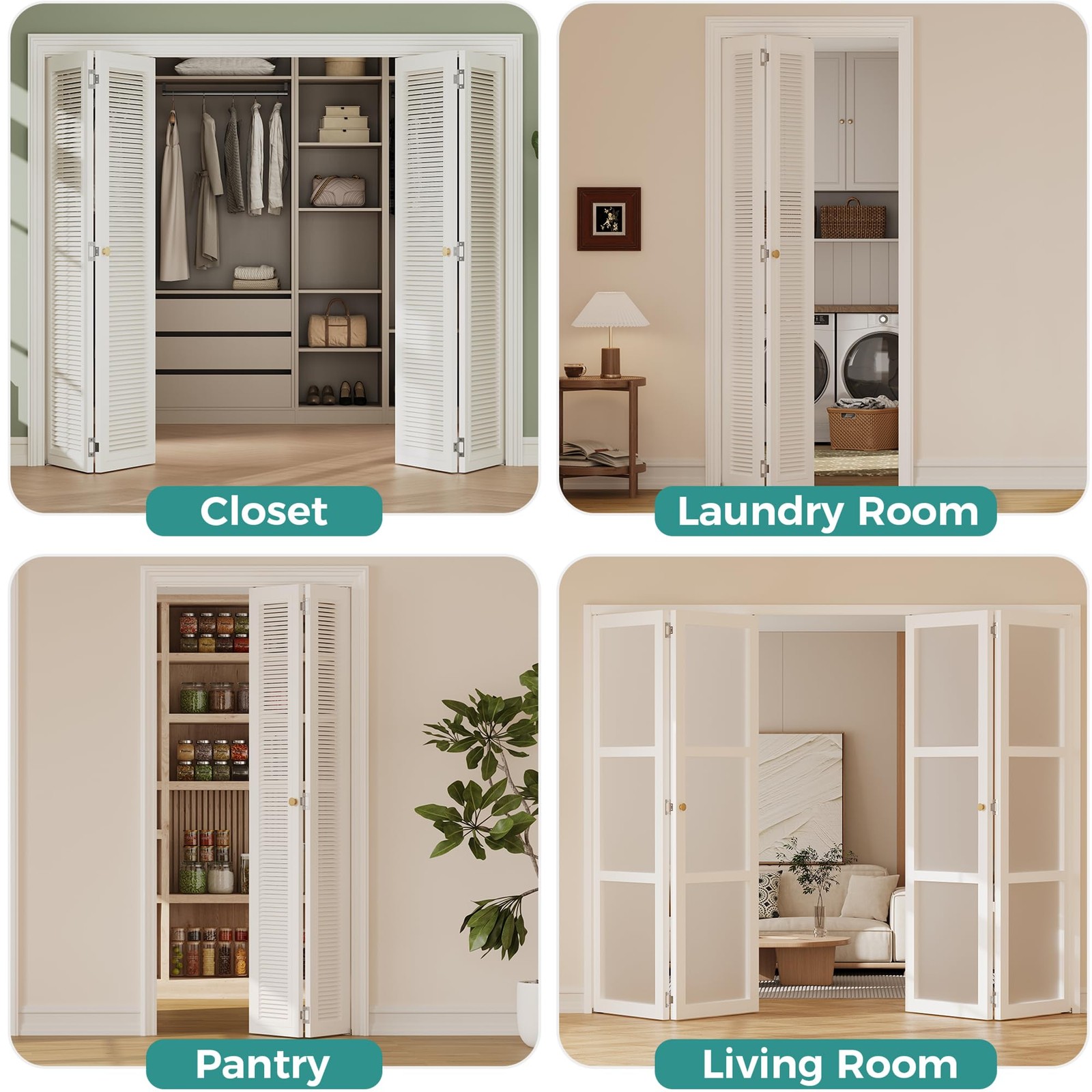 Closet Bifold Door Hardware Kit, Folding Only, White