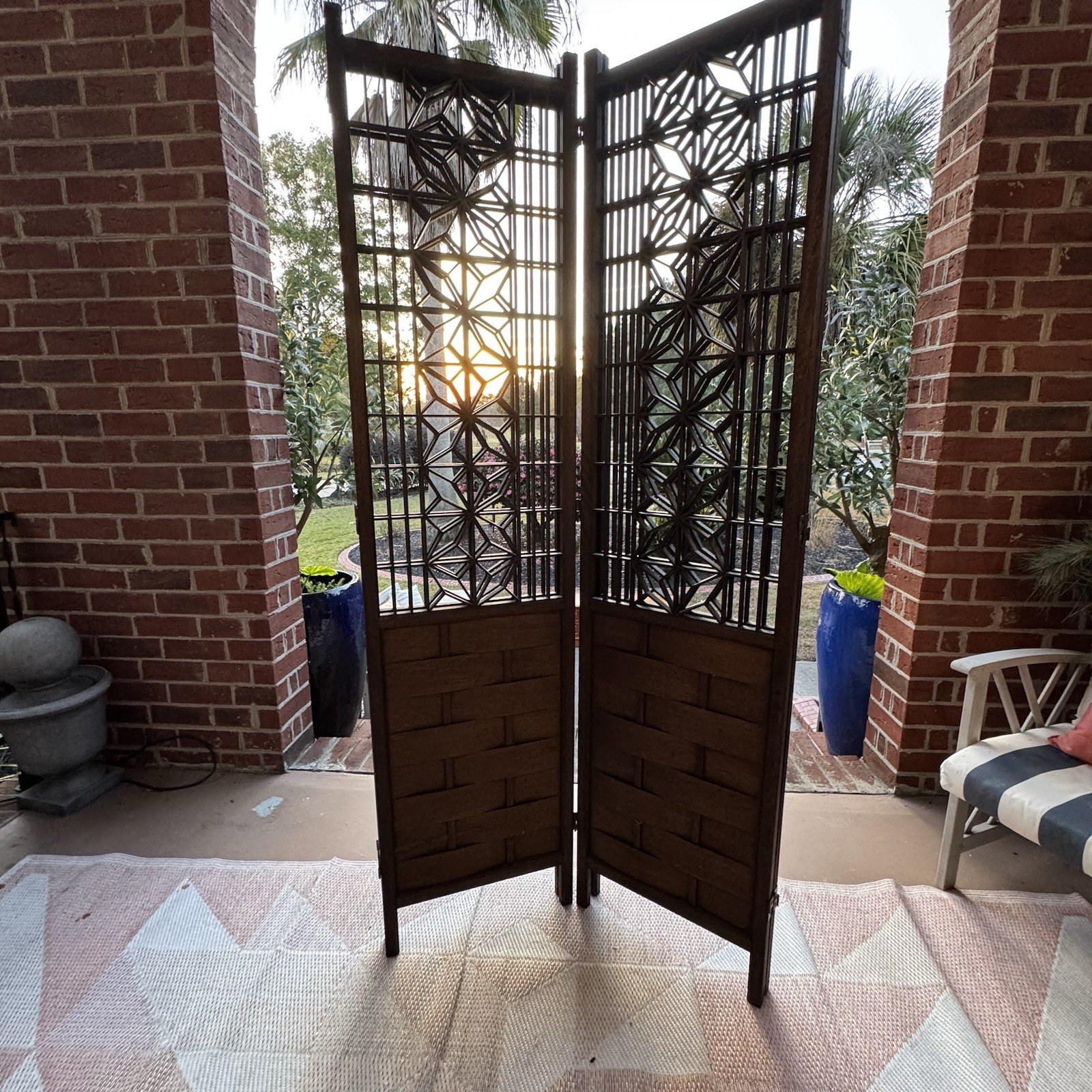 Japanese Mid Century Teak Shoji 4 Panel Folding Room Divider Screen 1960s