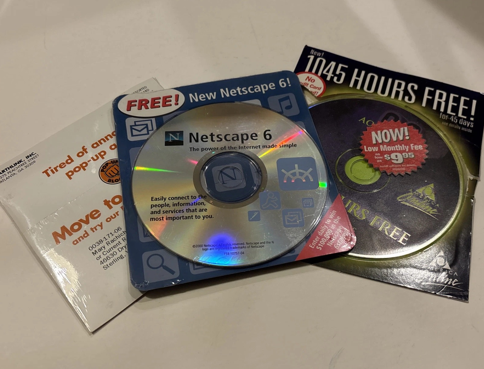 AOL, Netscape 6 & Earthlink Internet Svc Install CD Discs Vtg Software PC Window