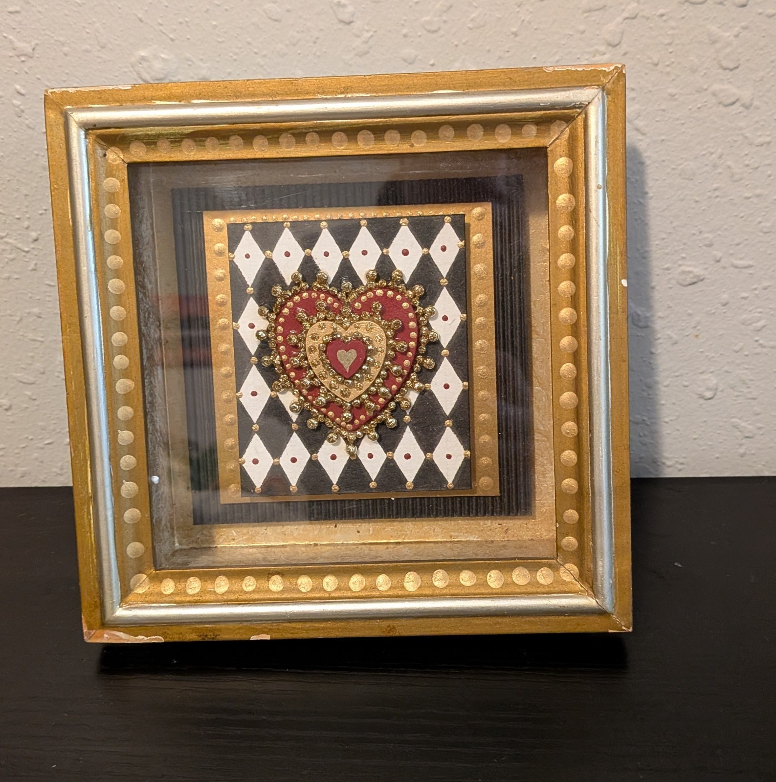 Original Framed Mixed Media Heart Art by Jacque Collins Young Tulsa OK Signed