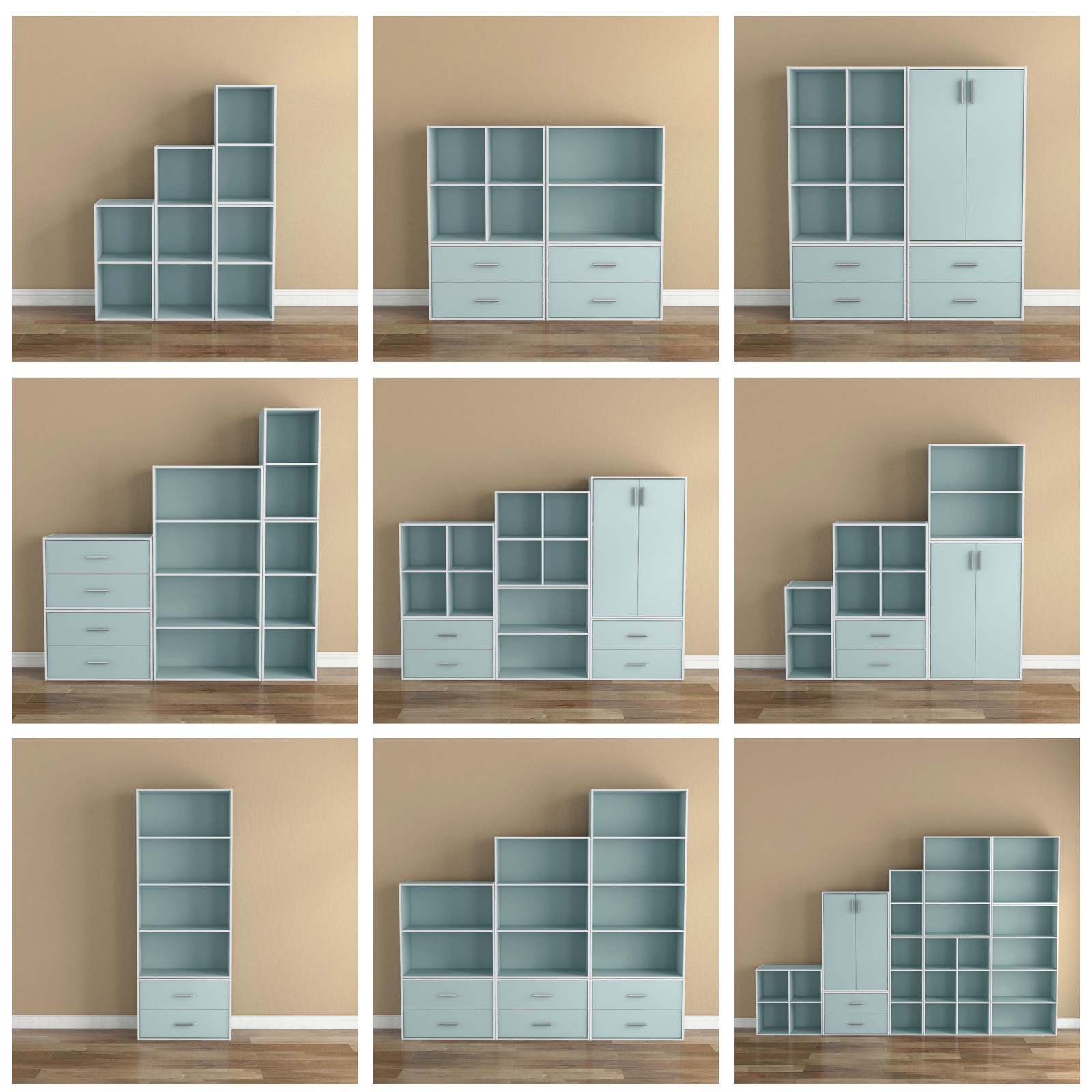 3 Tier Stackable Wood Bookcase Brooks Light Blue W/ Sturdy & Versatile
