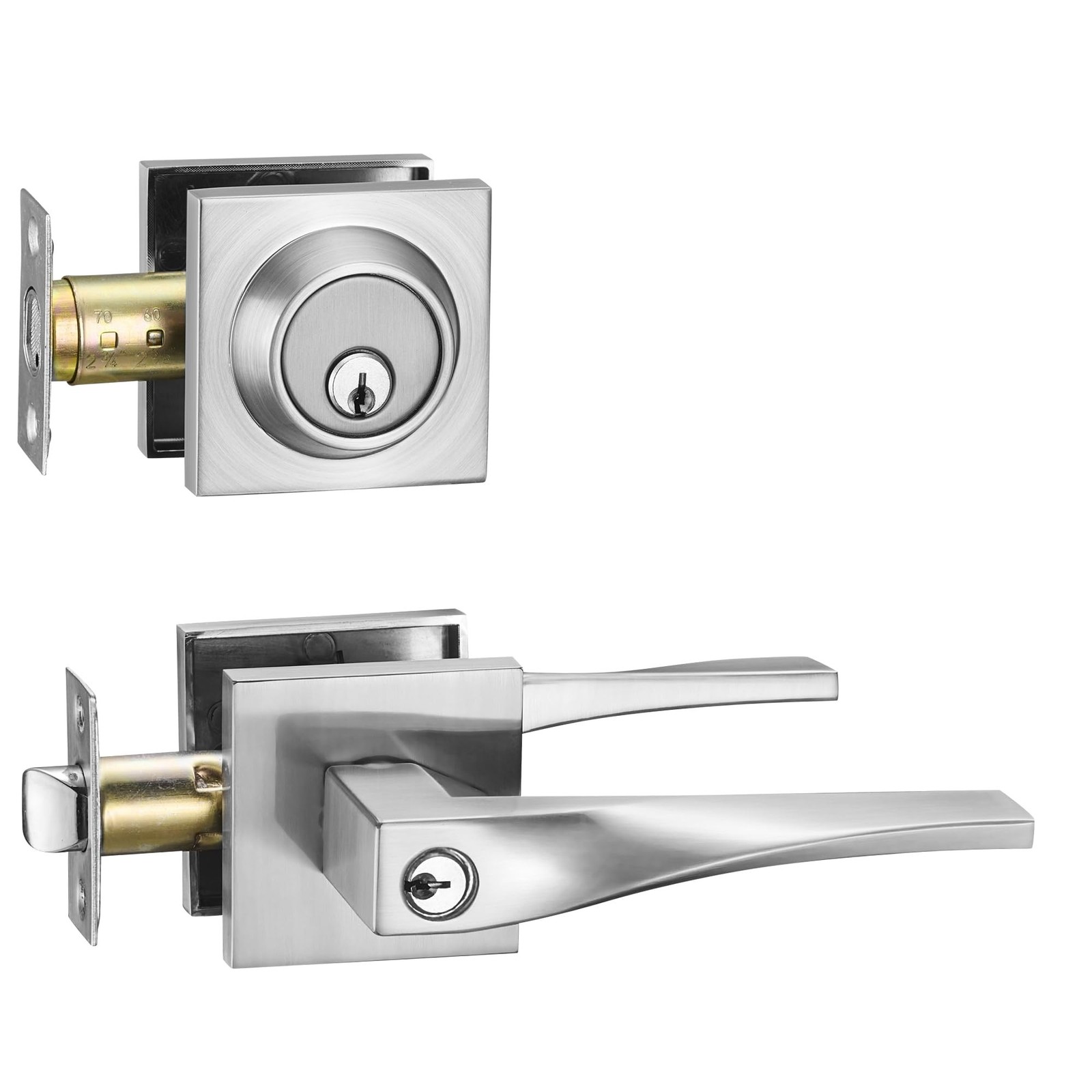 Berlin Modisch Sleek Series Entry Lever Door Handle Set and Single Cylinder D...