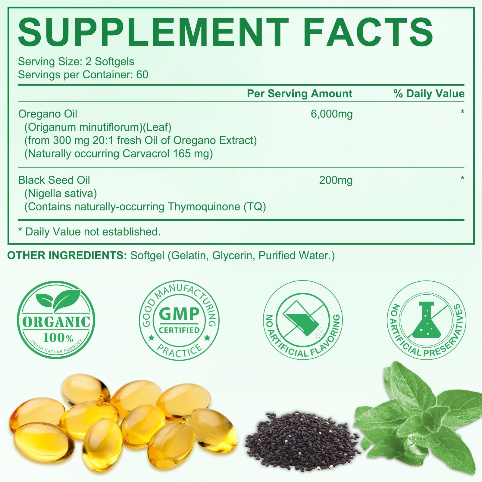 Nyloriaine 120PCS Oil of Oregano with Black Seed 120 Count (Pack 1)