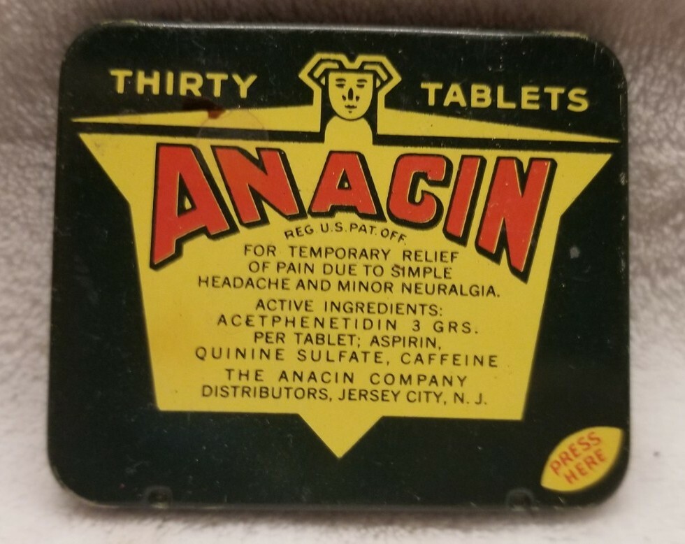 Early The Anacin Co. Large 30 Tablet Tin Jersey City N. J. w/ Original Phamplet