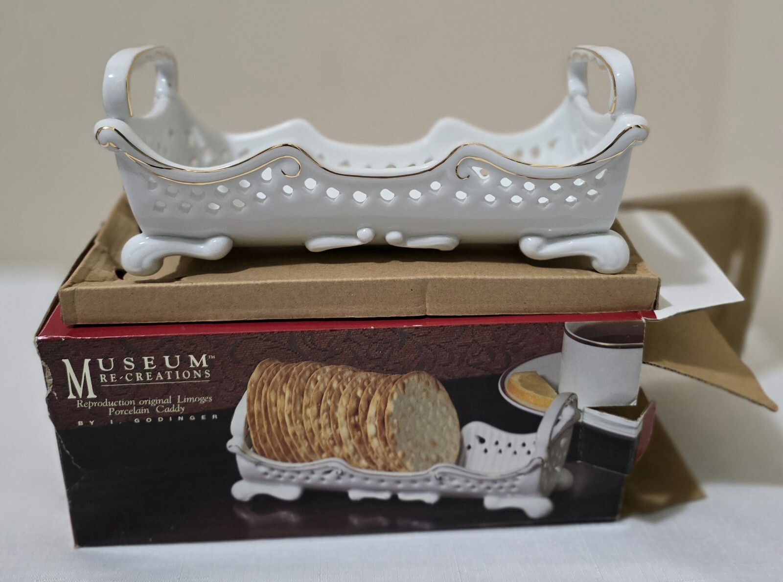 Porcelain Caddy 24K-Gold Trim Museum Re-creations of Antiques by Godinger