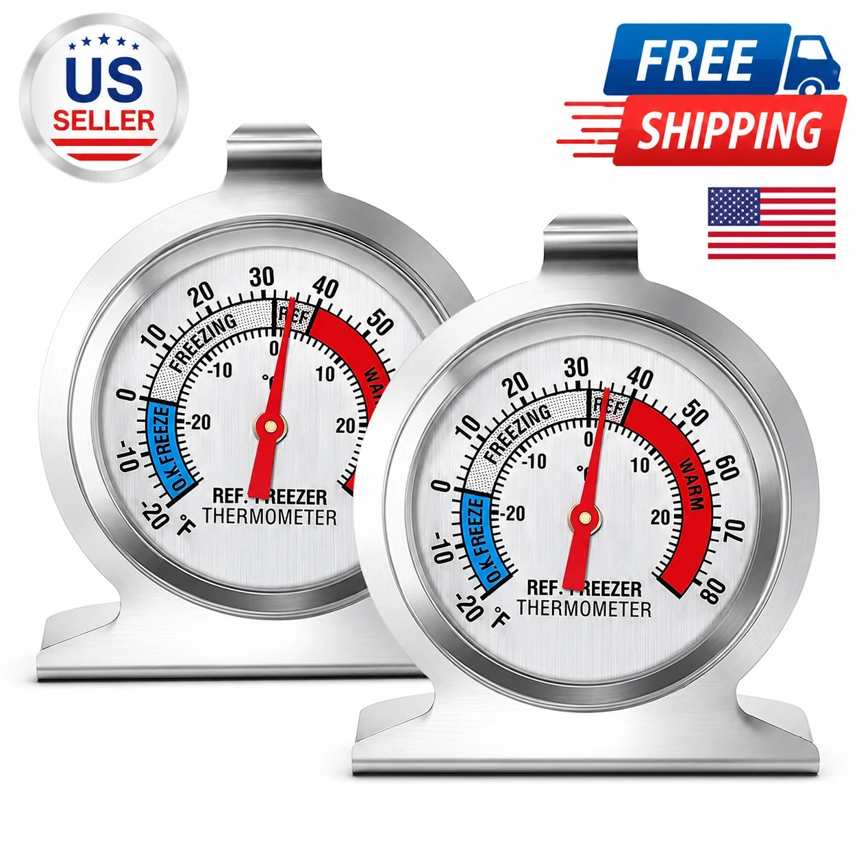 2 Pack Refrigerator Freezer Thermometer Large Dial Analog Thermometer