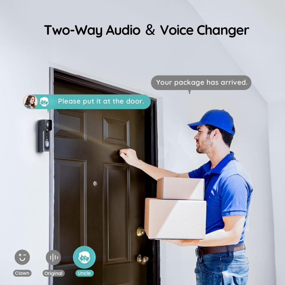 2.4 GHz wifi Video Doorbell Camera Wireless–No Subscription Required, 166° View