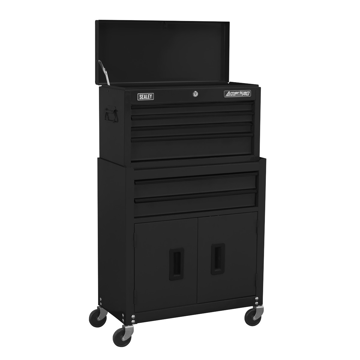 Sealey Top Chest Rollcab Combination 6 Drawer Ball Bearing Slides Black AP22BK