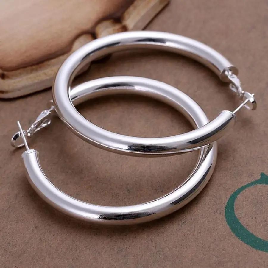 Womens Sterling Silver Large 50mm Round Circle Hoop Earrings #e91