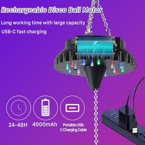 Disco Ball Motor Rotating with Light: Rechargeable Disco Ball Spinner with