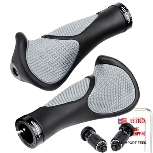 Bicycles Handlebar Grips, Aluminum Lock-on Ergonomic Bike Rubber Black/Grey
