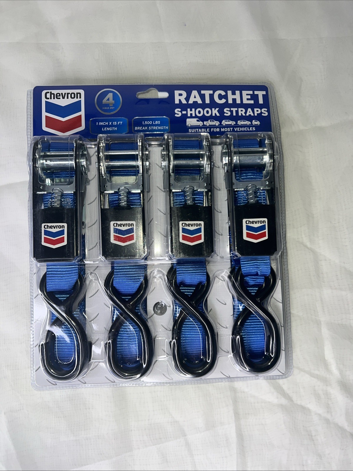 15 Foot Heavy Duty Ratchet Tie Down - 4 Pack, Chevron