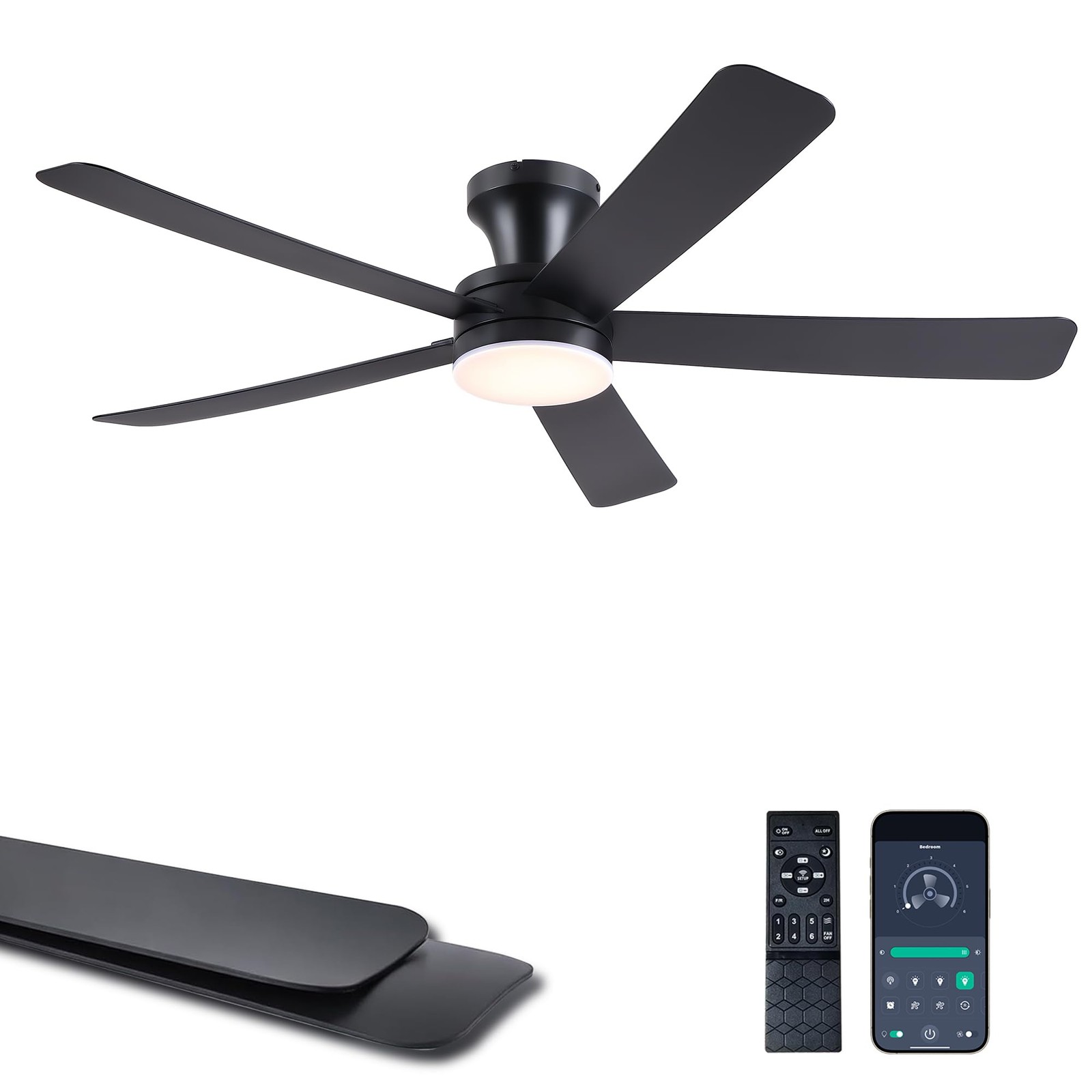 46" Ceiling Fans with Lights and Remote - Black Flush Mount Ceiling Fan Light...