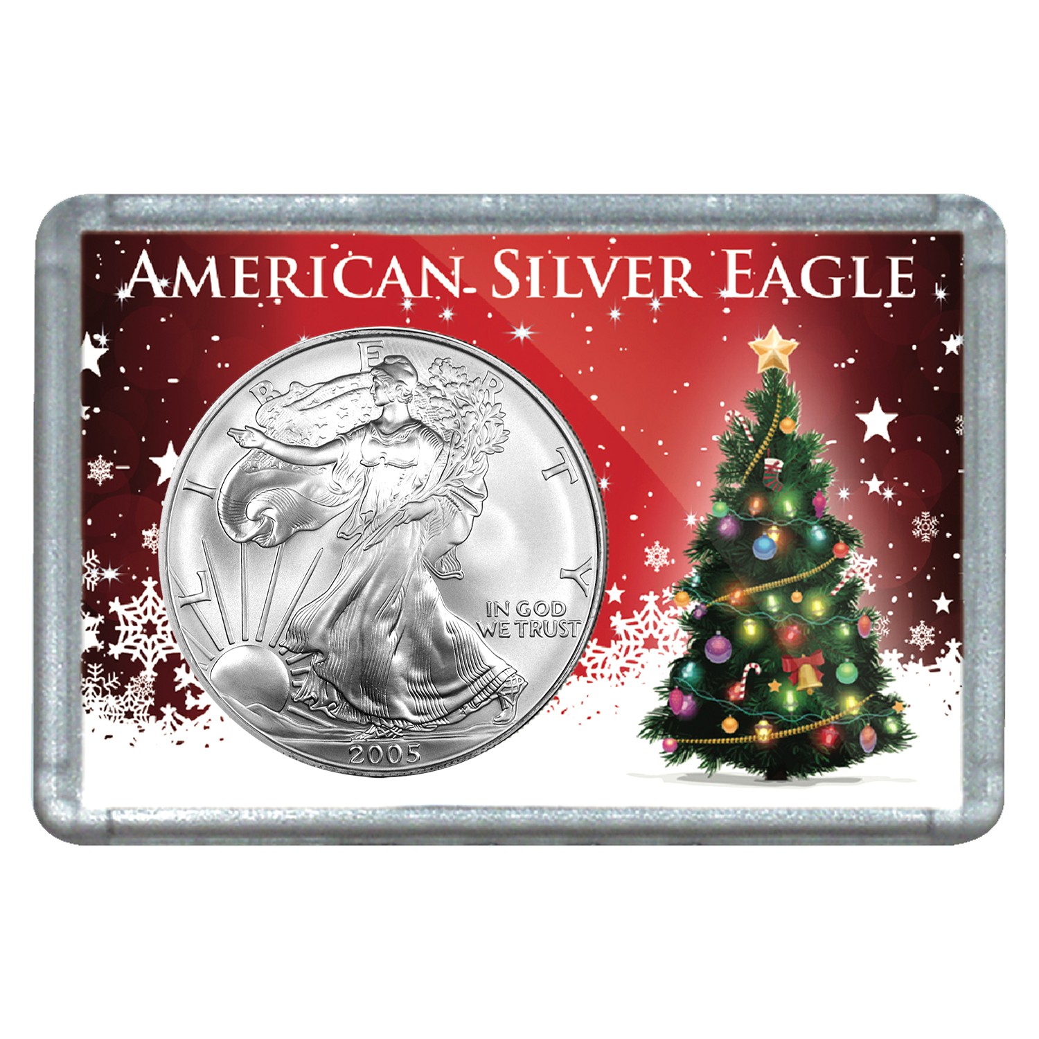 2005 $1 American Silver Eagle With Christmas Tree Design Holiday Holder