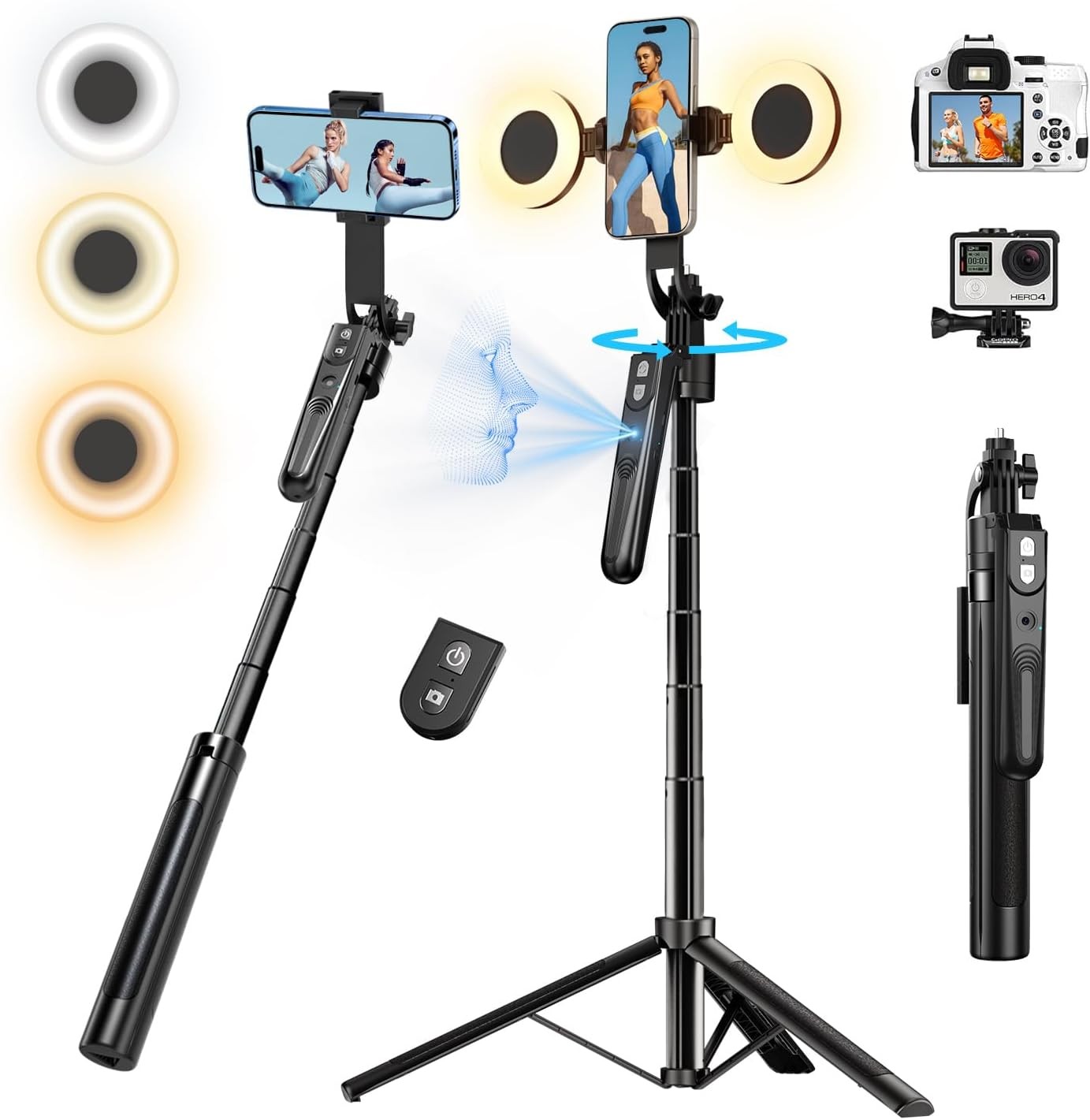 Auto Face Tracking Tripod with 360 Rotation Stand, 70.9" Ai Motion Black