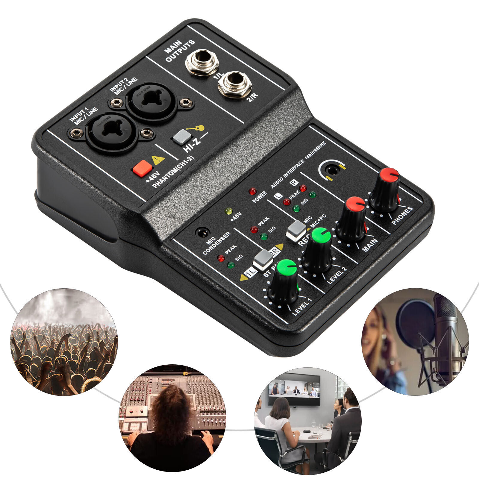 2Channel Mini Audio Mixer USB Bluetooth DJ Sound Mixing Console Amplifier Studio