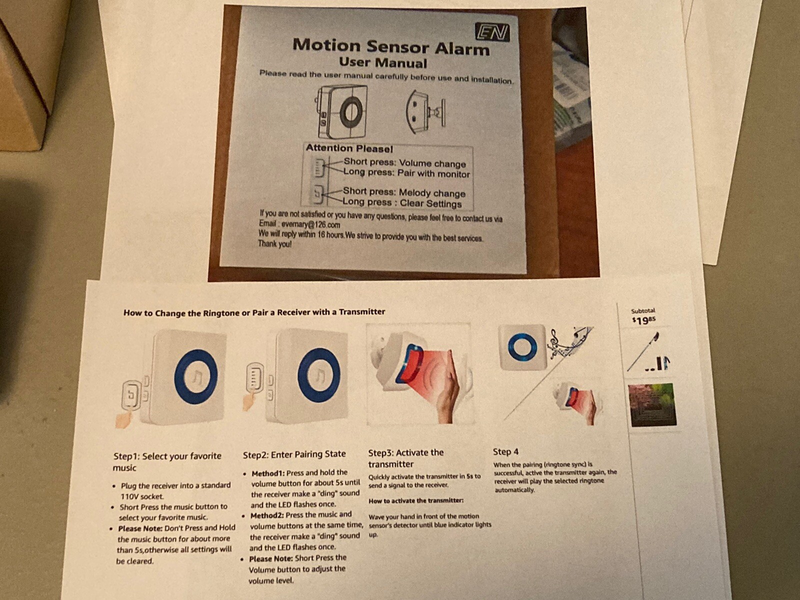 EverNary Caregiver Indoor Motion Sensor Alarm and 2 Receivers BW PIR-2T1