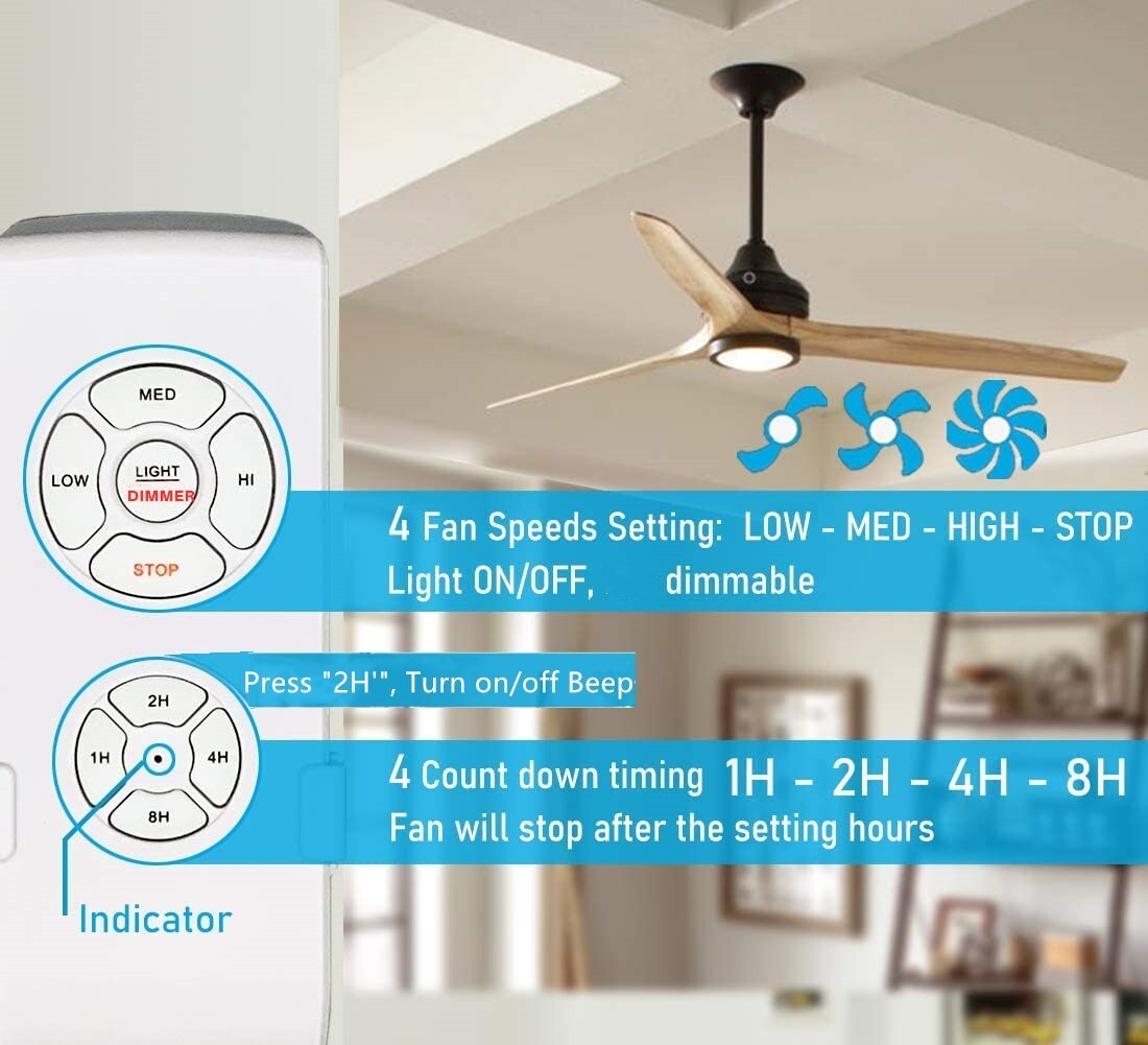 Nexete Ceiling Fan & Light Dimmer Remote Control Kit Fan Timing Speed & Dimmer