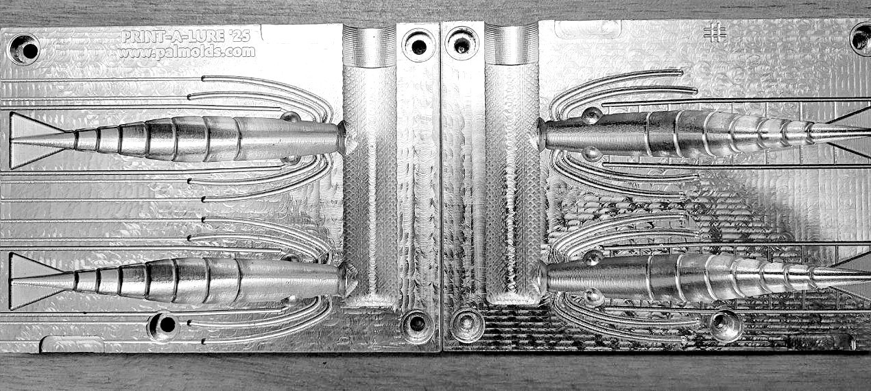 Aluminum fishing soft bait mold - 4" shrimp mold with 2 cavities