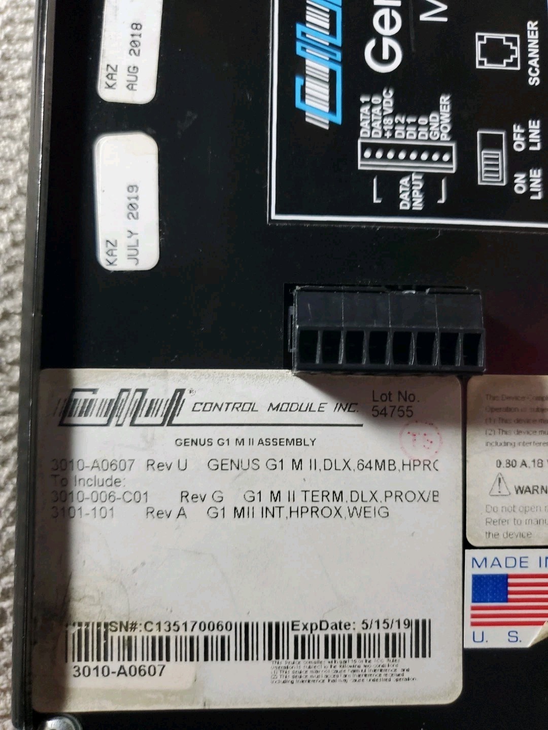 Genus G1 Mark II control module time clock data collection terminal