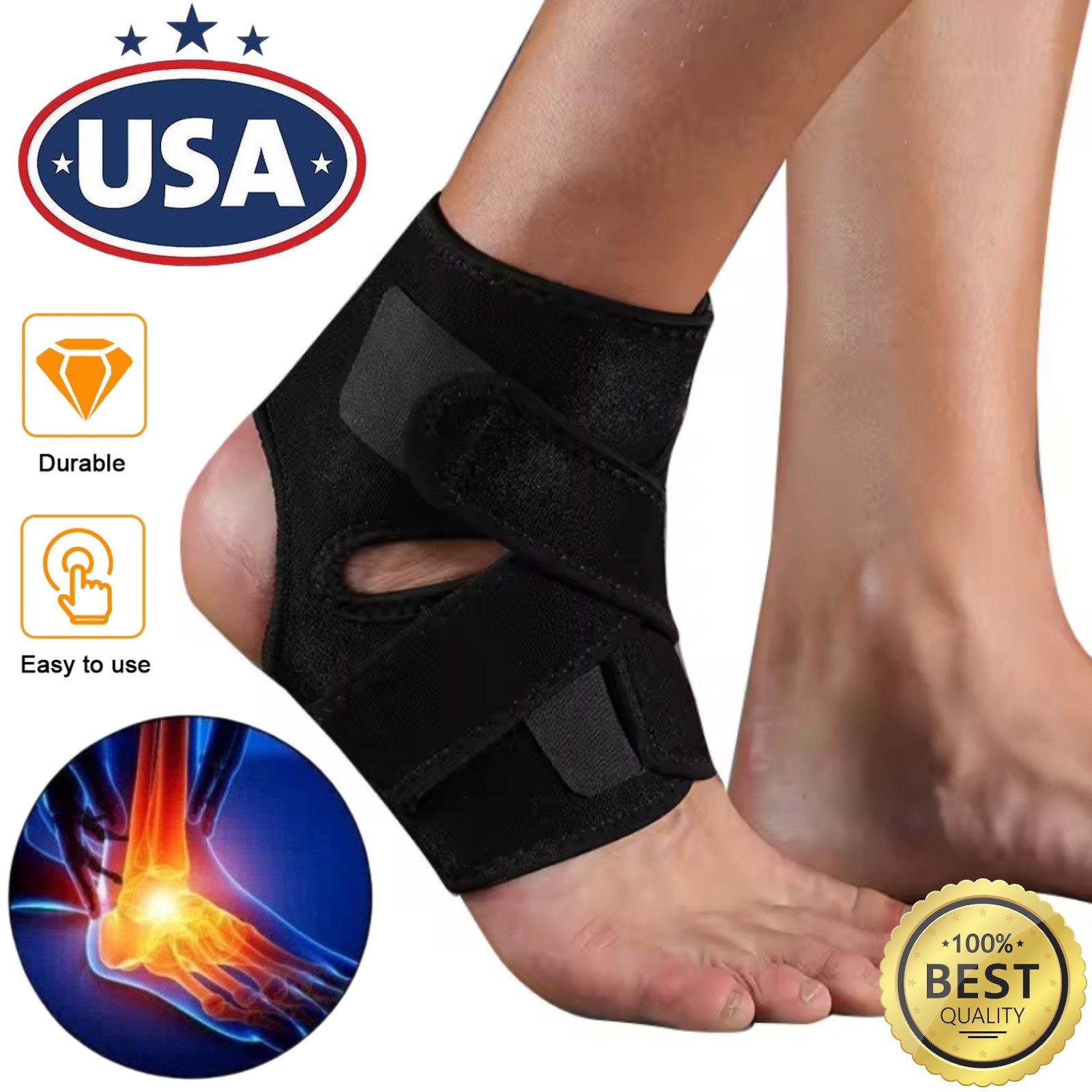2× Adjustable Strap Sports Ankle Brace Breathable Compression Wrap Ankle Support