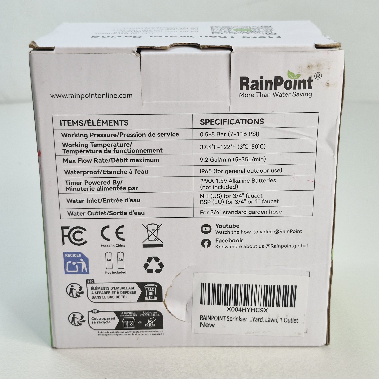 Rainpoint 1-Zone Water Timer ITV105 Water/Rustproof Rain Delay Watering -NEW
