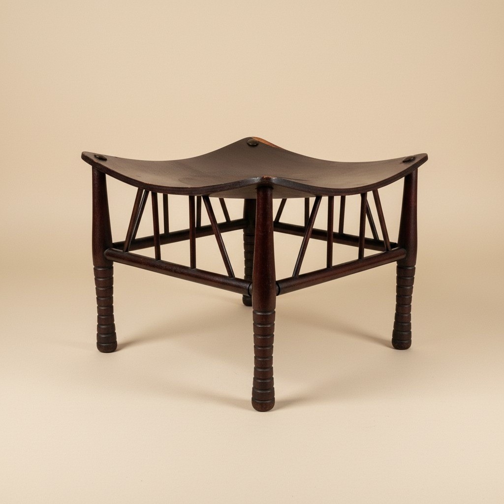 Solid Wood Liberty Thebes Stool Egyptian Revival Saddle Seat Ring Turned Legs