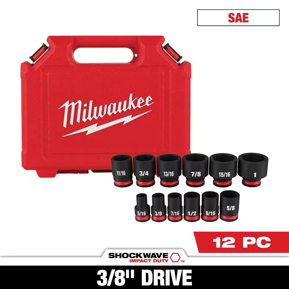 SHOCKWAVE 3/8 In. Drive SAE 6 Point Impact Socket Set (12-Piece)