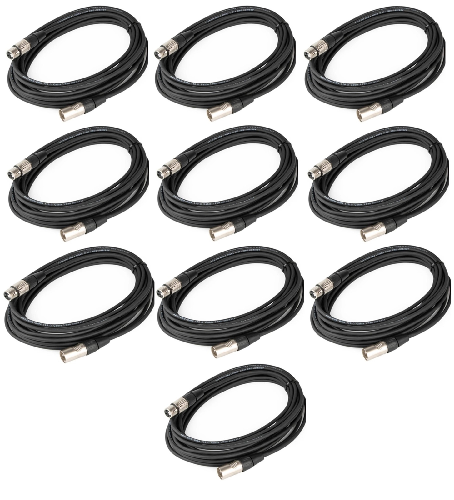 Cable Up DMX-XX310-TEN-K DMX 3-Pin Lighting Cable Bundle (10) Pack DMX Cables