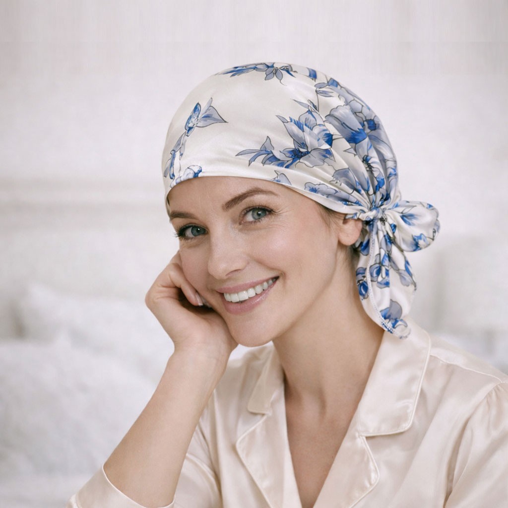 100% Mulberry Silk Floral Sleep Bonnet, Hair Protection, Frizz Reduction