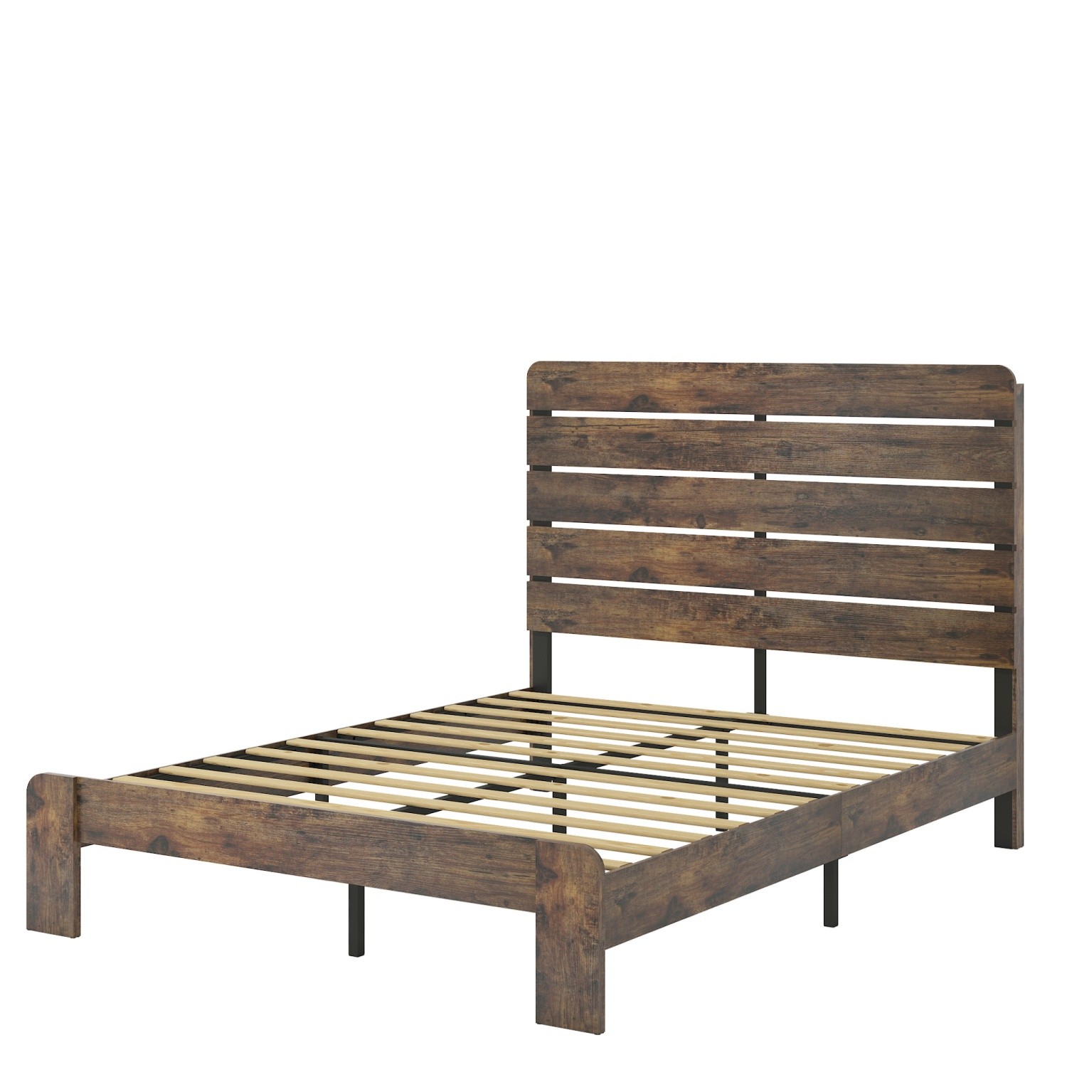 King Size Wood Platform Bed Frame w/ Headboard No Box Spring Needed Dark Brown
