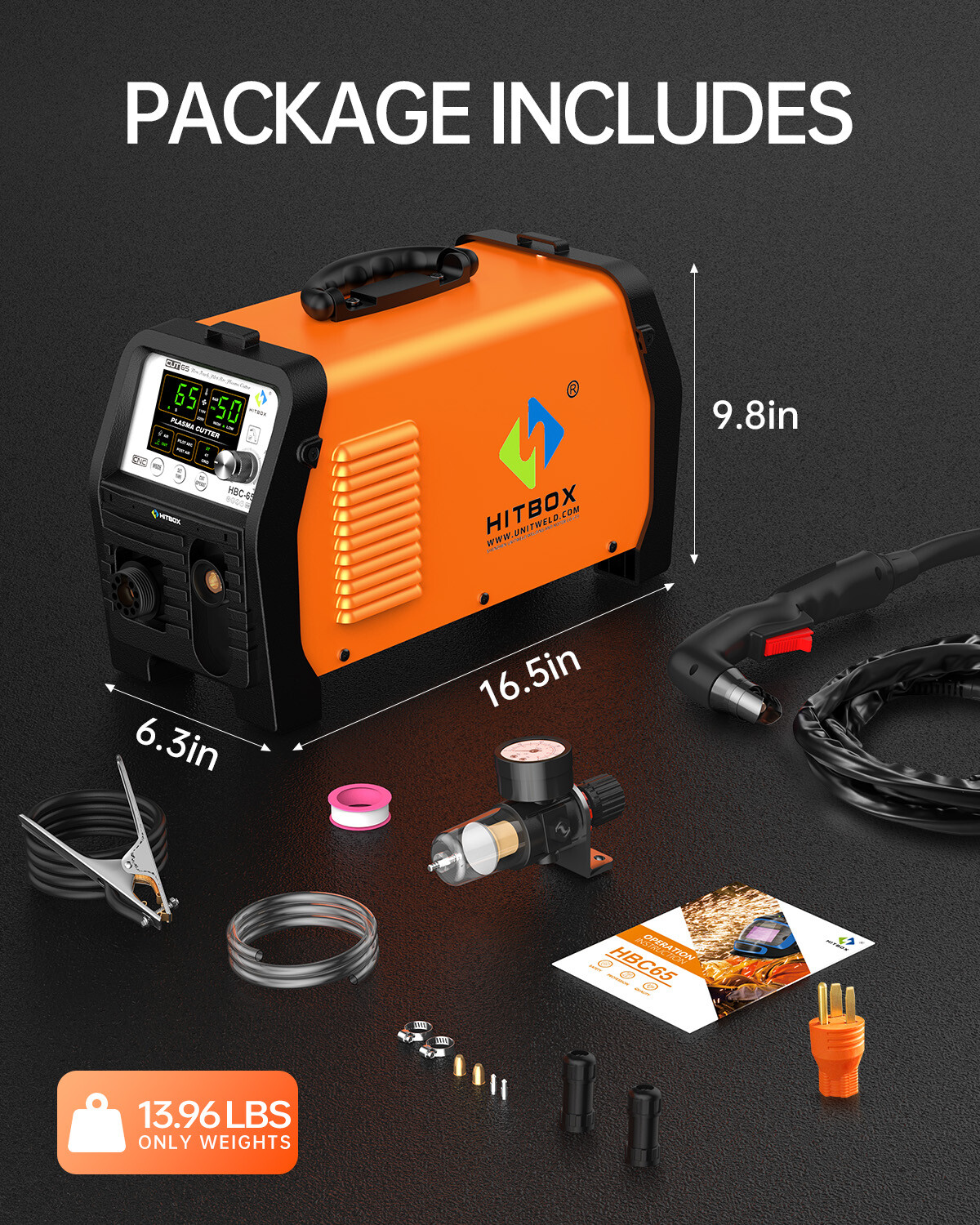 Hitbox 65A Non-Touch Pilot Arc Digital Plasma Cutter, 110/220V Cutting Machine