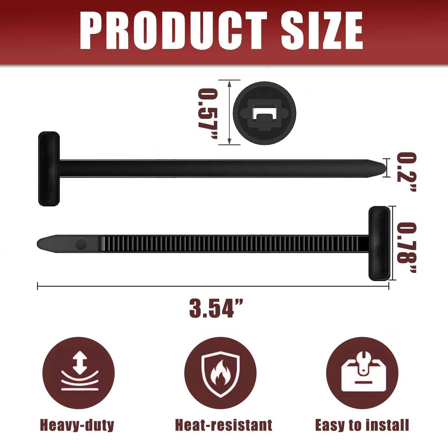 BWEALT 200 Pack Nylon Cable Tie Buckle Push Pin UV Resistant